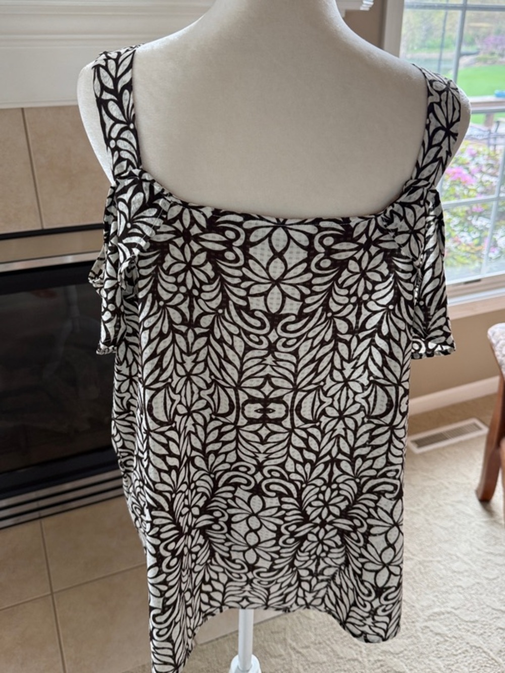 Avenue chocolate and cream Patterned Cold-Shoulder Blouse - Picture 7 of 7